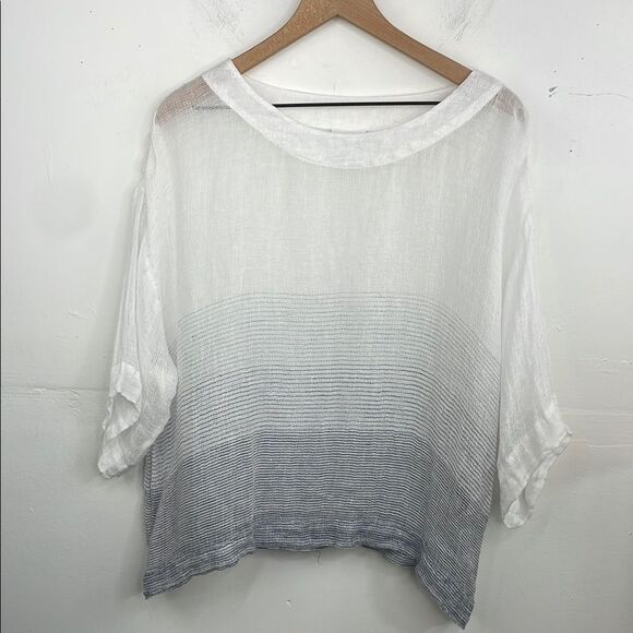 Pure Jill Linen Top Ombre Striped Kimono Oversized size Small white and blue - Picture 1 of 12